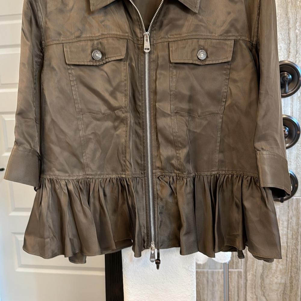 Cinq a Sept Helene Green Zip Peplum Jacket Size Medium - Picture 4 of 14